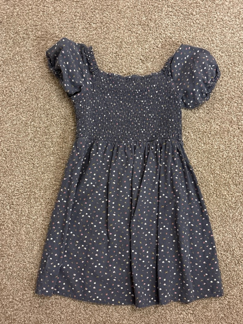 Target Navy Smocked Puff-Sleeve Dress with Tiny Multicolor Dots